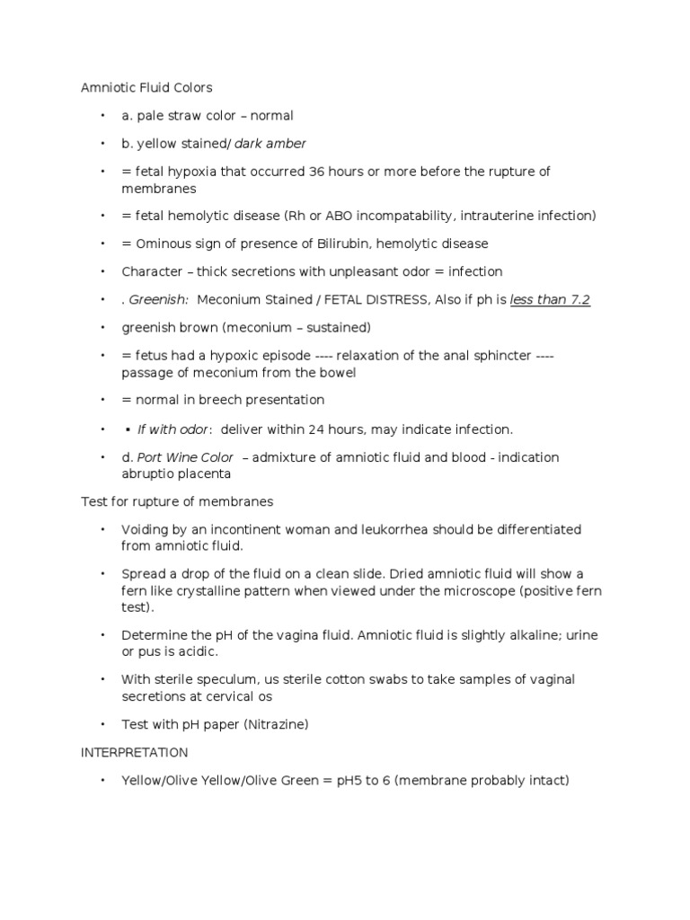 Amniotic Fluid Color Indicators | PDF | Vagina | Fetus