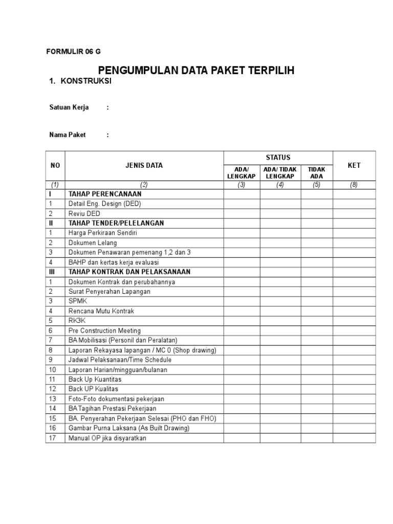 Check-List Kelengkapan Dokumen (Form 6G) | PDF