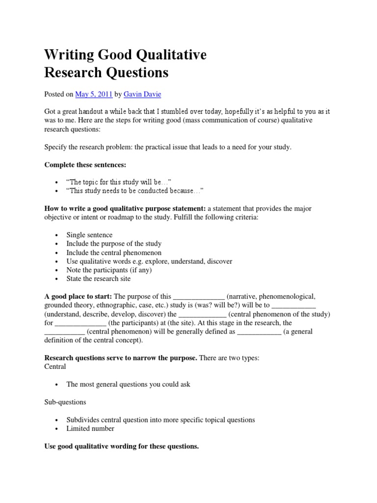 Crafting Effective Qualitative Research Questions | PDF | Qualitative ...