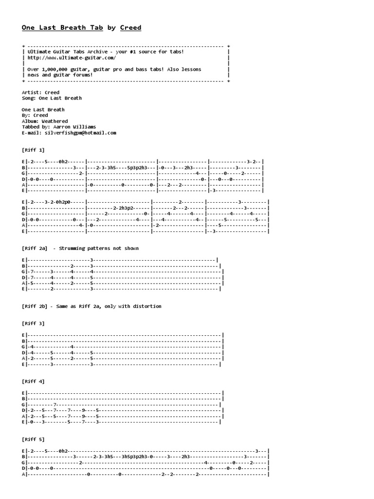 download one last breath guitar pro tab