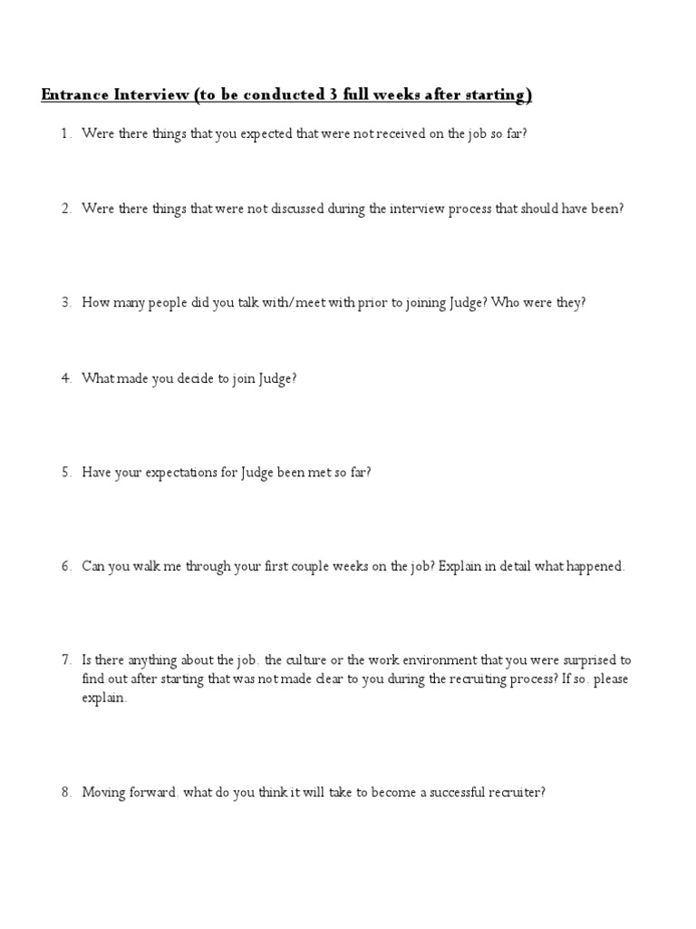 Entrance Interview Questions for New Hires | PDF