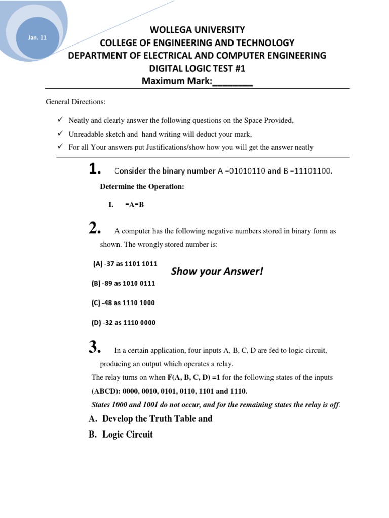 Wolega University Digital Logic Test | PDF | Computers | Technology ...
