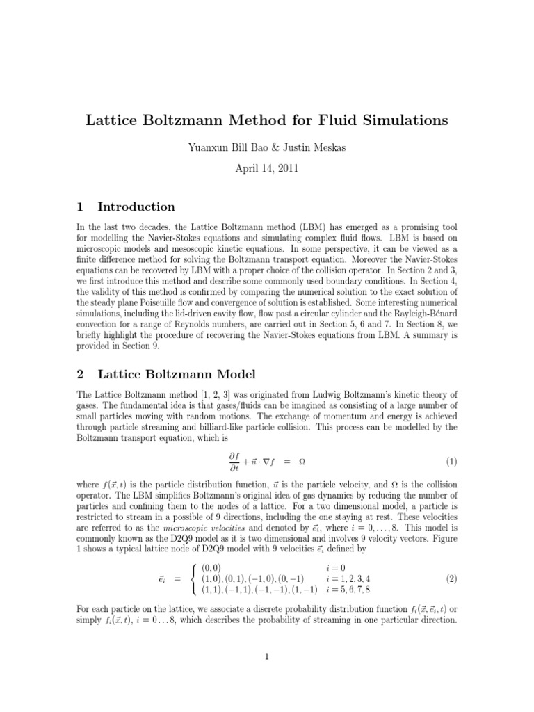 Lattice Boltzmann Method For Fluid Simulations PDF | PDF | Navier ...