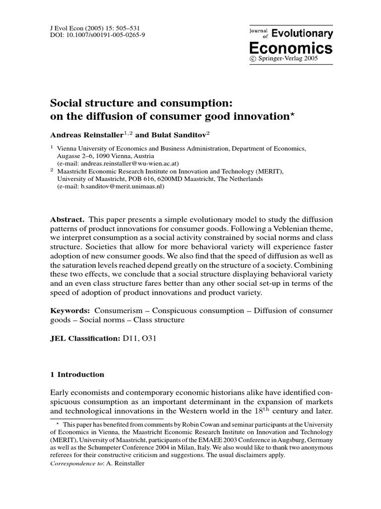 Social Structure and Consumption: On The Diffusion of Consumer Good ...