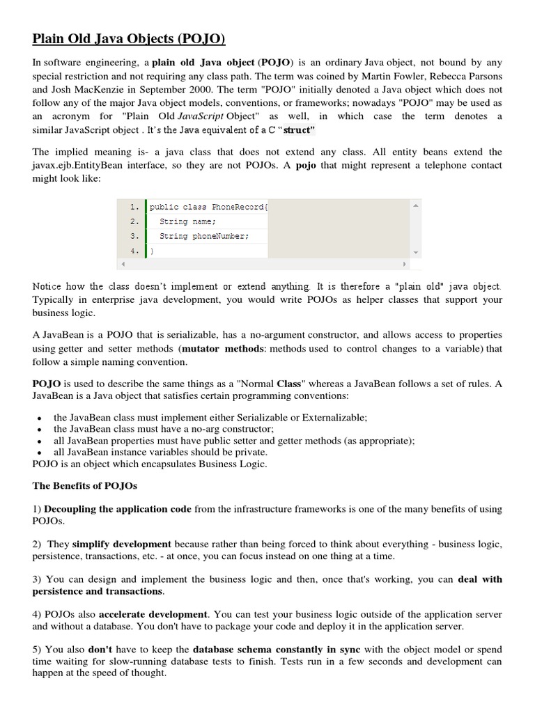 Understanding POJOs in Java Development | PDF | Information Technology ...