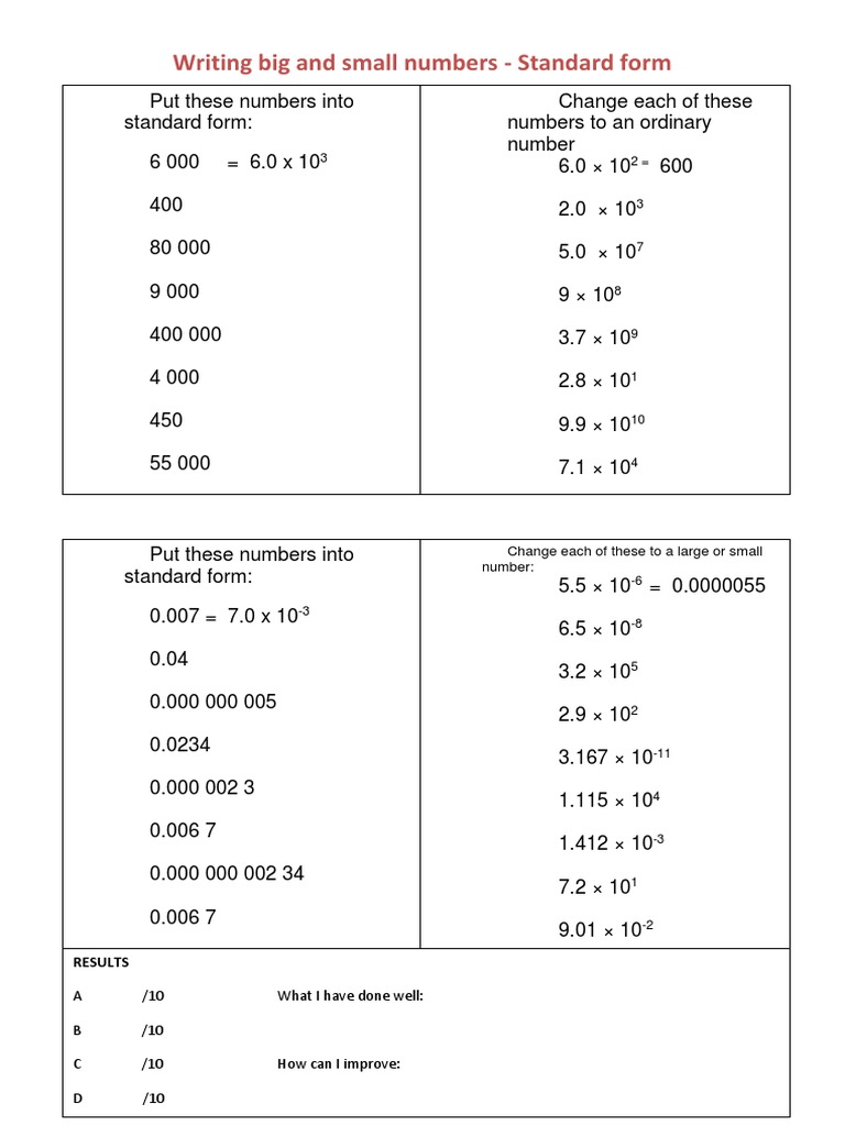 Standard Form Worksheet | PDF