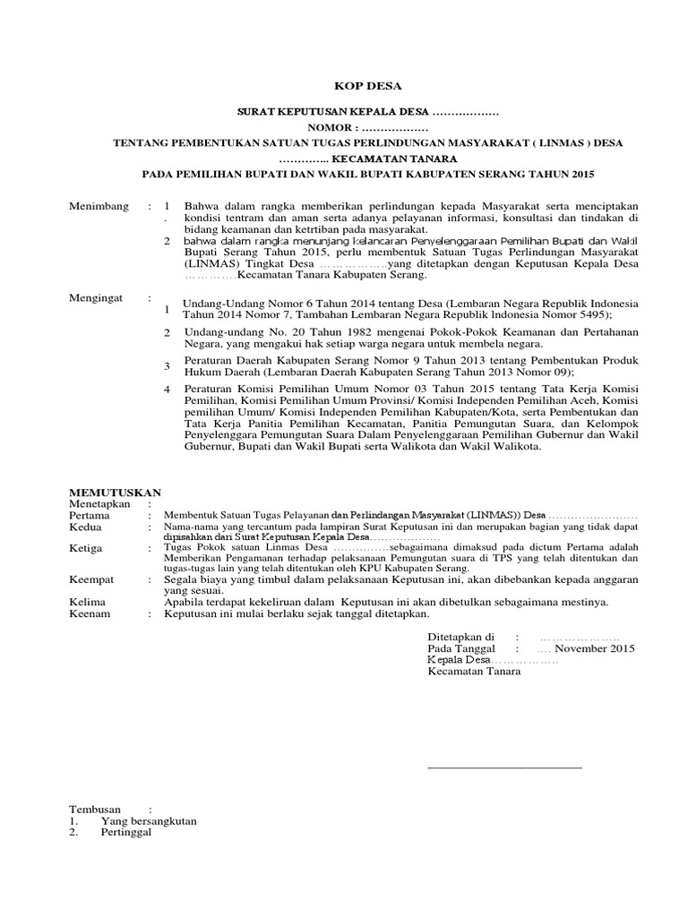 Contoh SK Linmas Desa PDF