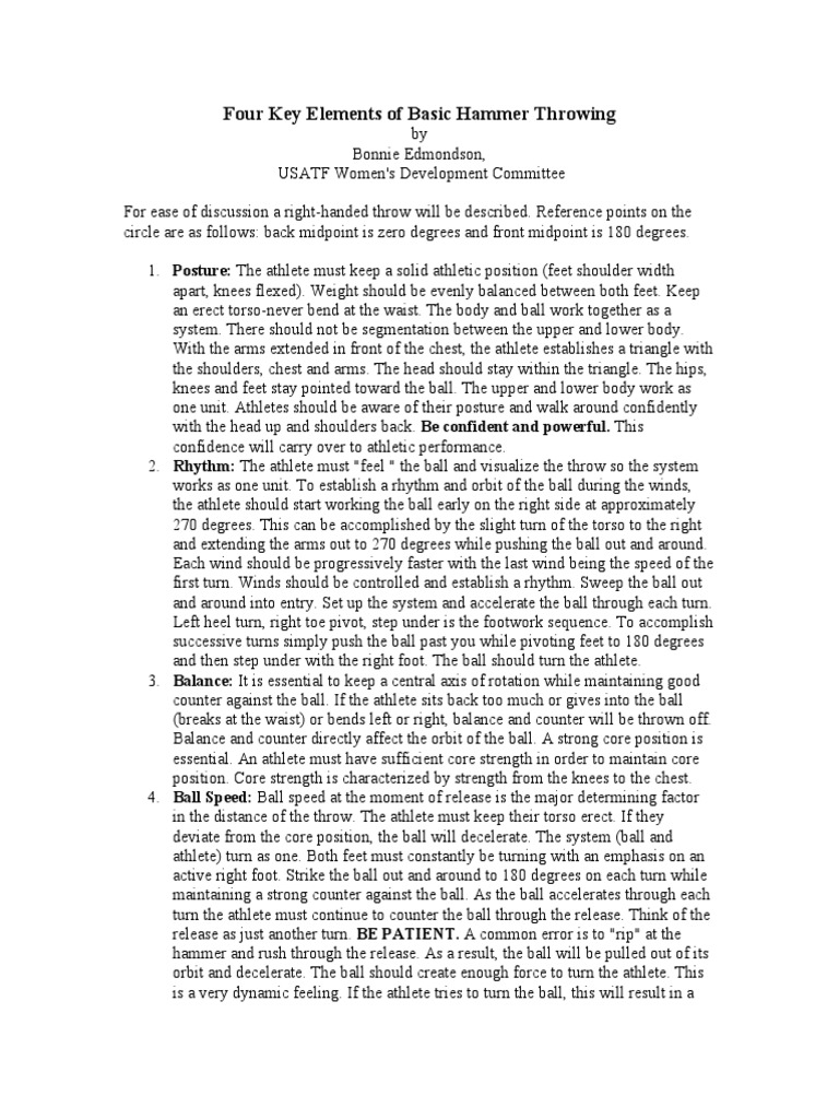 Four Key Elements of Basic Hammer Throwing PDF Orbit Acceleration