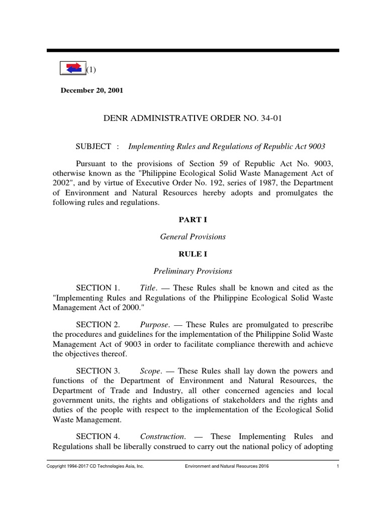 Denr 3401 Philippine Ecological Solid Waste Management Act of 2002