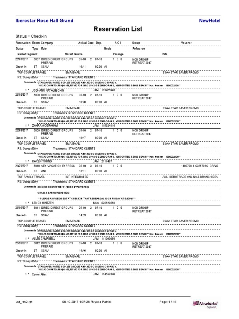 Reservation List: Iberostar Rose Hall Grand Newhotel | PDF ...