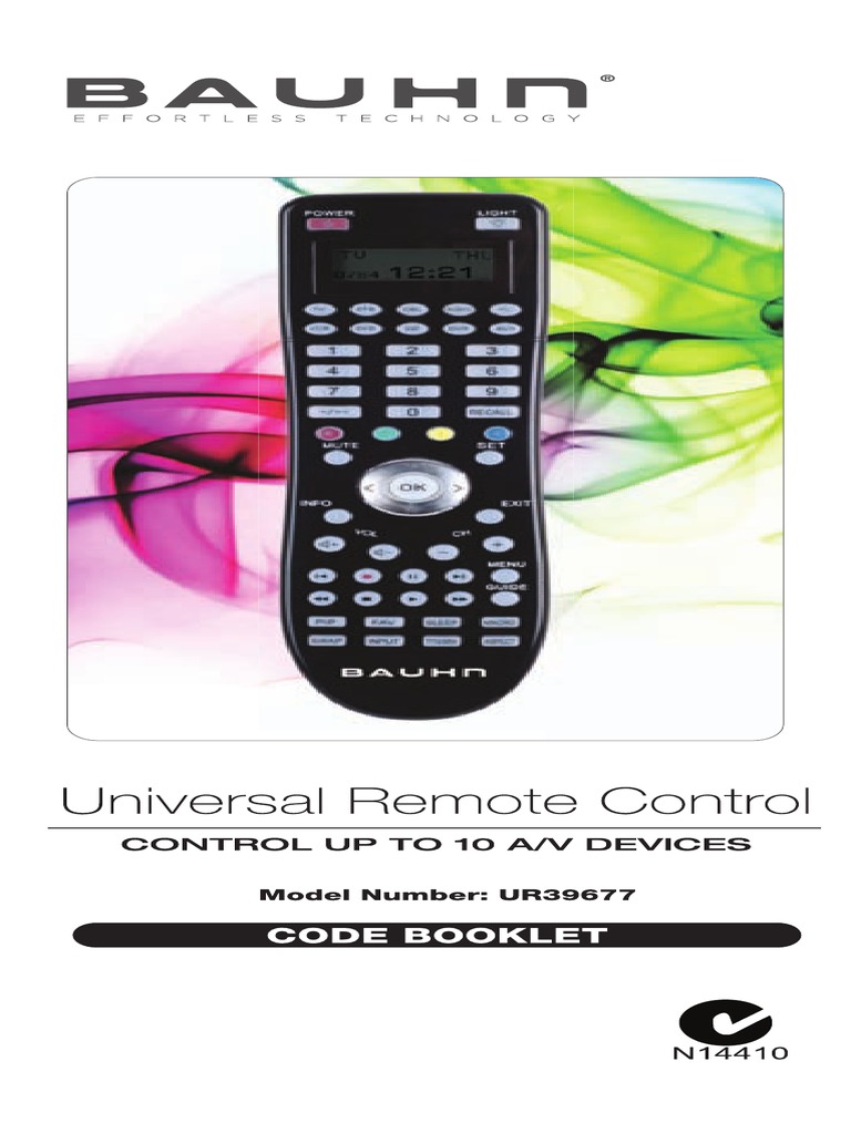 UR39677 Bauhn Universal Remote Code Book Car Motor Vehicle Free