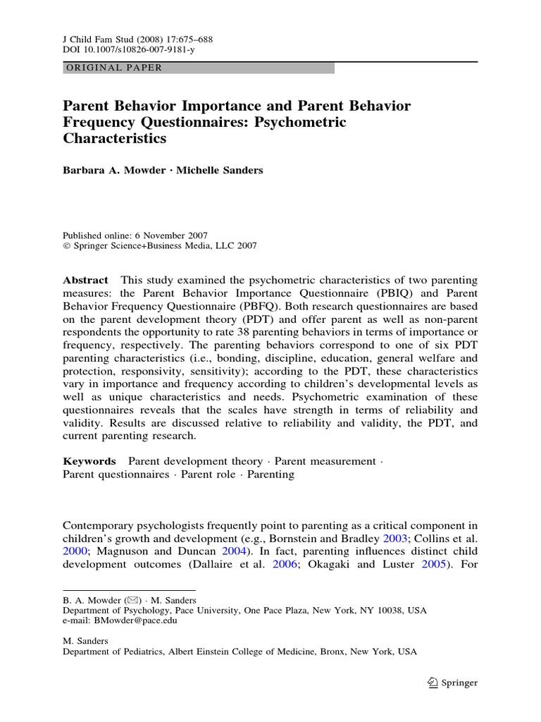Psychometric Analysis of Parenting Questionnaires | PDF | Internal ...