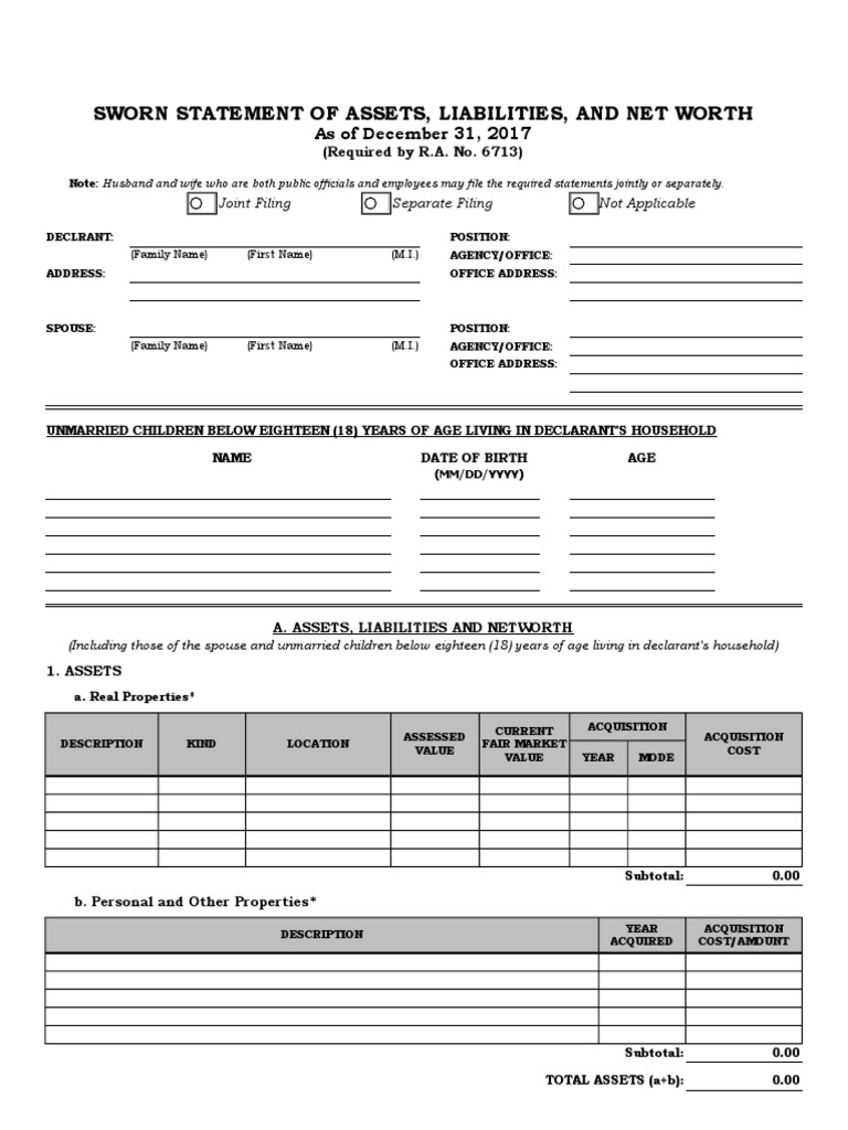 Saln Template PDF Net Worth Identity Document