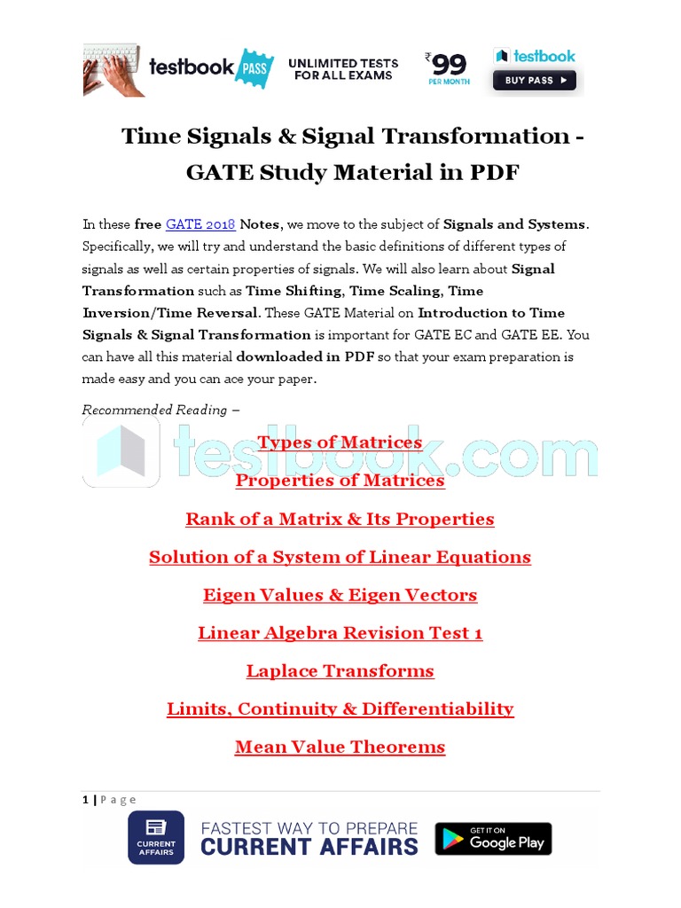 Time Signals & Signal Transformation - GATE Study Material in PDF | PDF ...