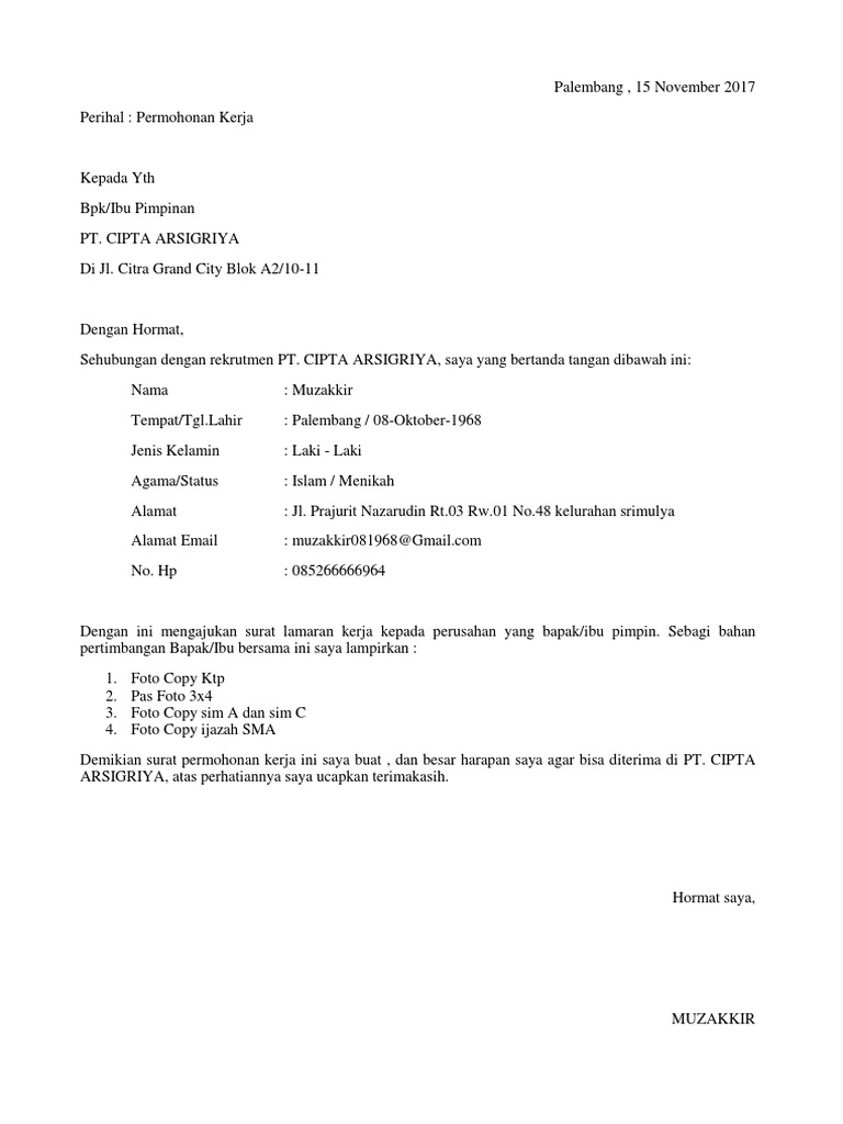 Download 72+ Contoh Surat Lamaran Kerja Simple Gratis