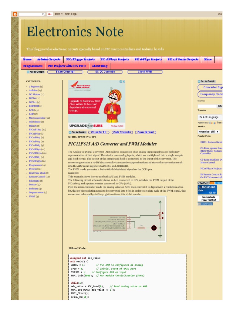 Electronics Note PIC12F615 A D Converter and PWM Modules PDF