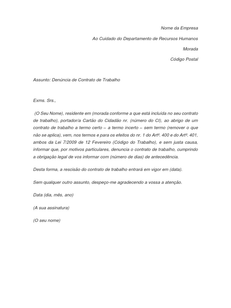 Modelo de Carta de Despedimento