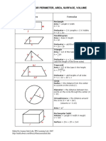 Formulas Geometry Shapes Perimeter Area Surface Volume