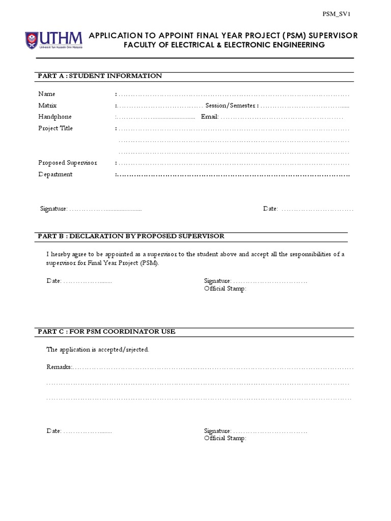 Final Year Project Supervisor Form | PDF