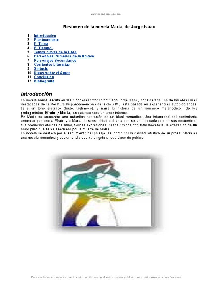 Resumen Novela Maria Escritor Jorge Isaac  Novelas  Romanticismo