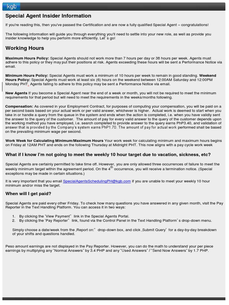 Special Agent Work Guidelines and Pay | PDF | Workweek And Weekend ...