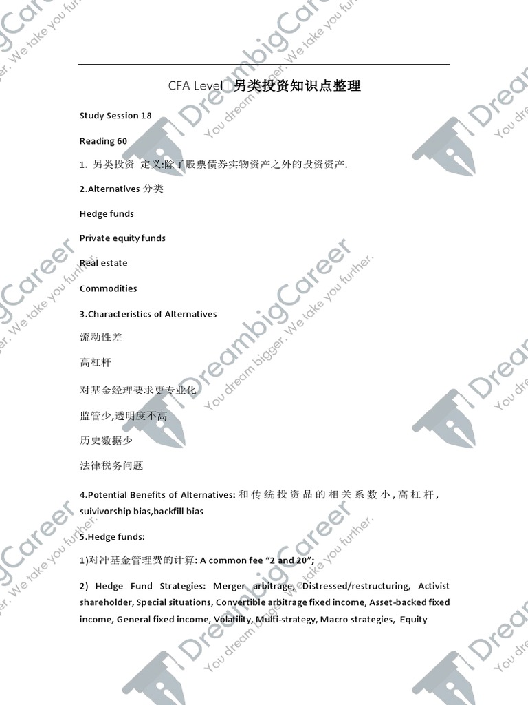 CFA Level I: Alternative Investments | PDF