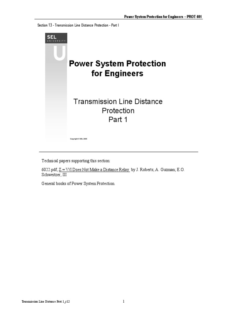 Power System Protection For Engineers Transmission Line Distance