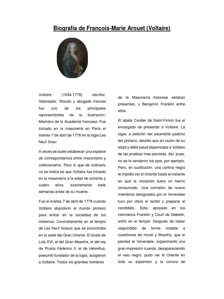 Biografía de Voltaire.pdf Voltaire Masonería