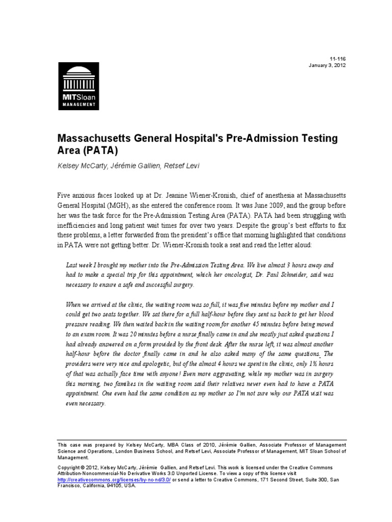 Massachusetts General Hospital's Pre-Admission Testing Area (PATA ...