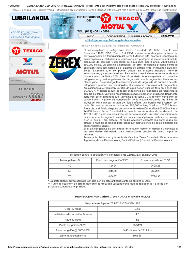Zerex Extended Life Antifreeze Coolant | PDF | Sustancias químicas ...