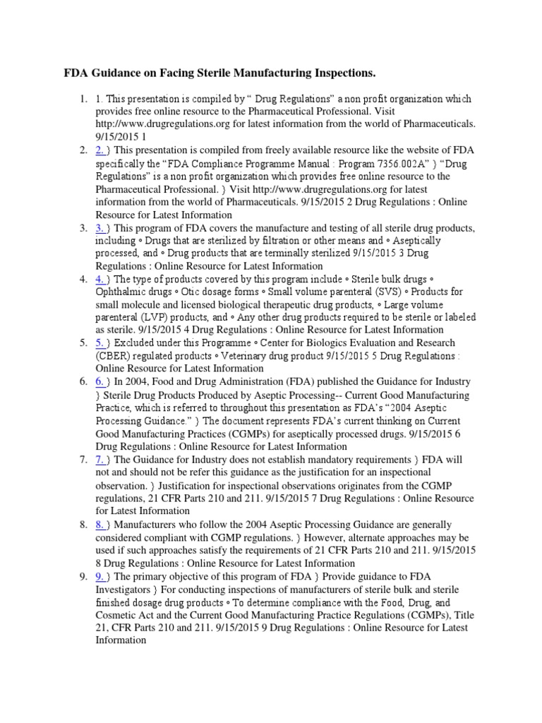 FDA Guidance On Facing Sterile Manufacturing Inspections PDF