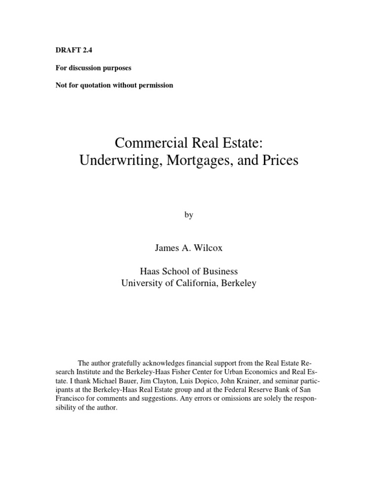 Commercial Real Estate Underwriting, Mortgages, and Prices PDF