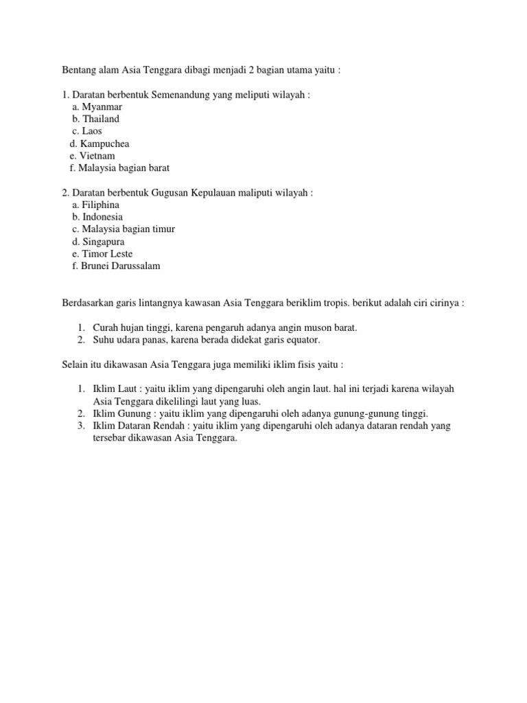 Bentang Alam Asia Tenggara Dibagi Menjadi 2 Bagian Utama Yaitu Pdf