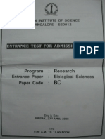 IISc Bio Ques Paper 2008