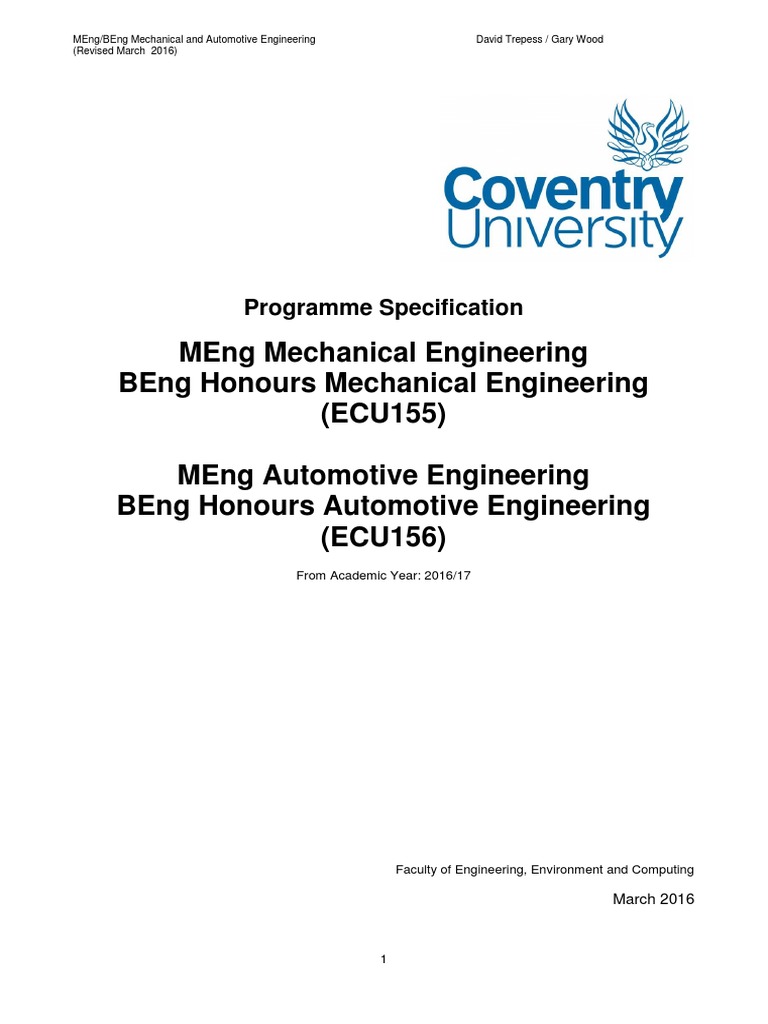 BEng Mechanical Engineering Engineering Mechanical Engineering