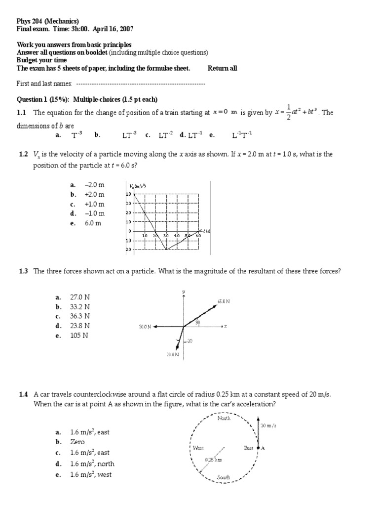 Phys 204 Final Exam Mechanics | PDF | Friction | Kinetic Energy