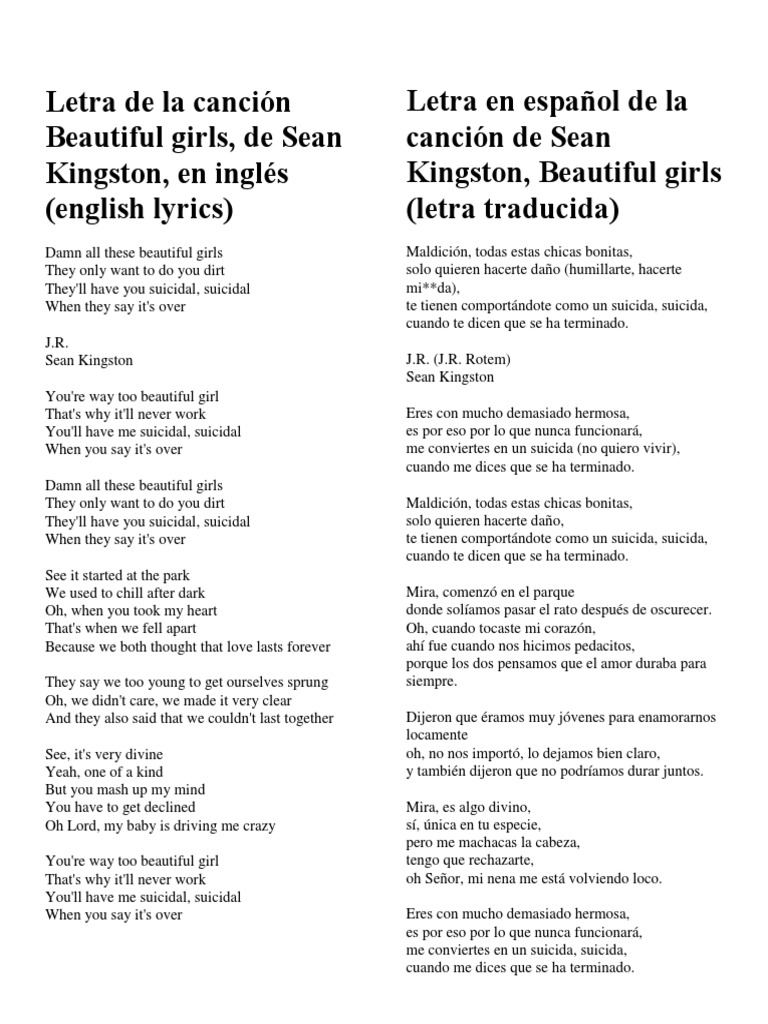 Letra de la canci n beautiful girls pdf