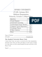 Stanford University CS 229, Autumn 2014 Midterm Examination