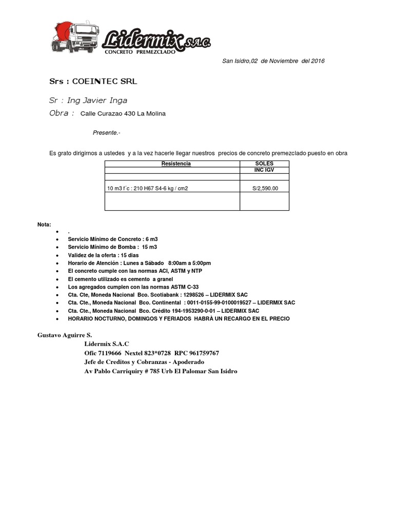 Oferta de Concreto Premezclado | PDF