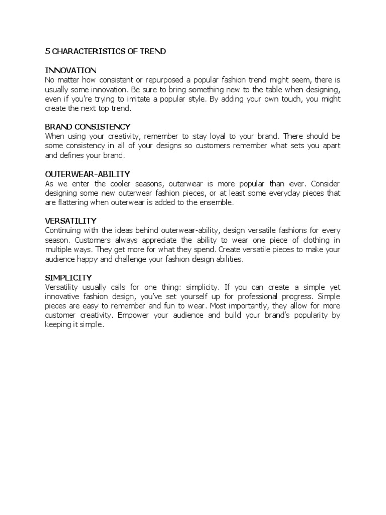 Key Characteristics of Fashion Trends | PDF