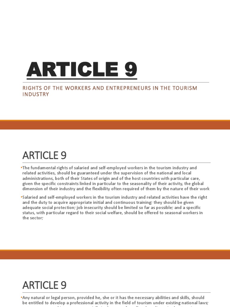 Article 9: Rights of The Workers and Entrepreneurs in The Tourism ...