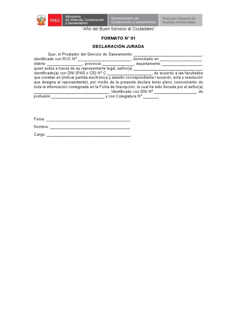 Declaración Jurada de Servicio de Saneamiento | PDF