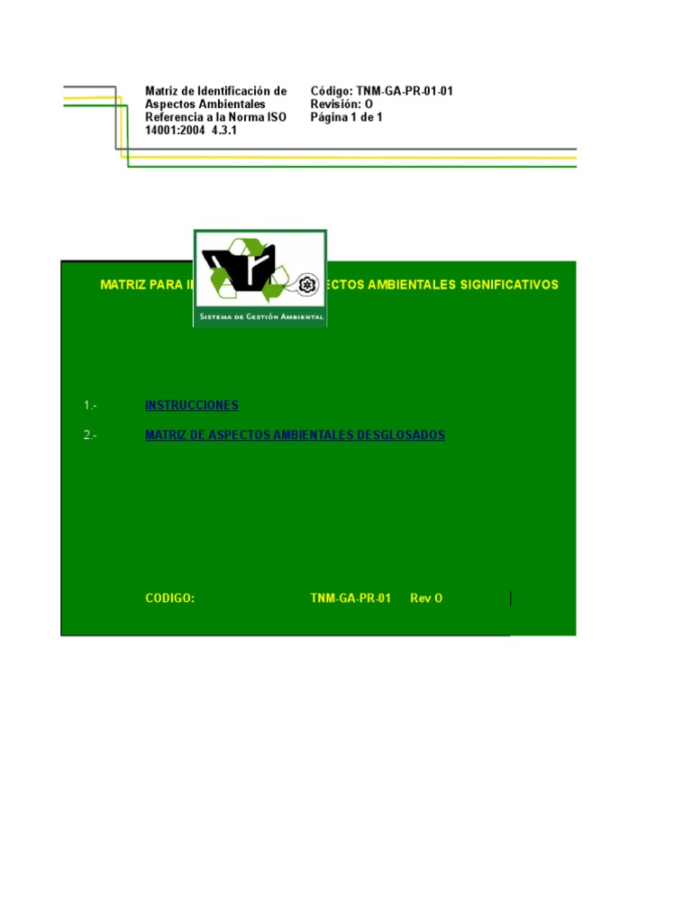 Matriz de Aspectos Ambientales ISO 14001 | PDF | Residuos | Laboratorios