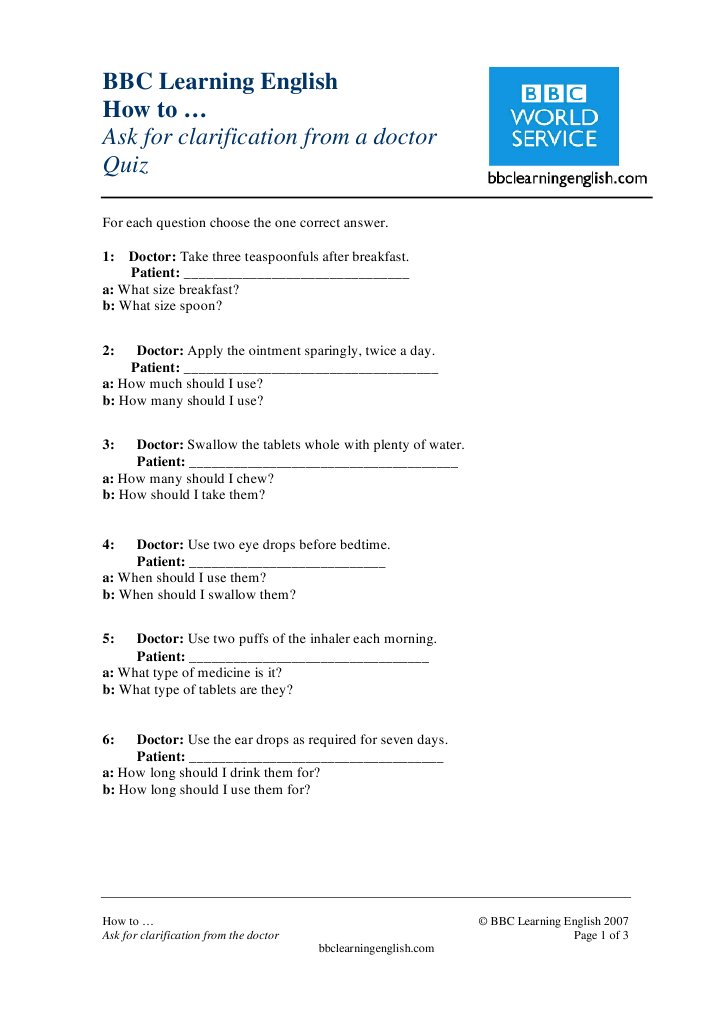 Ask For Clarification From A Doctor Quiz: BBC Learning English Howto ...
