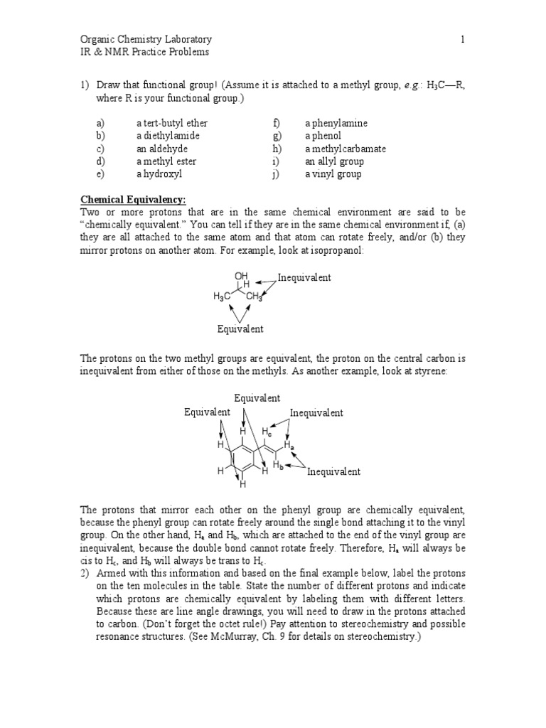 1 IR NMR Practice Problemset PDF Nuclear Resonance