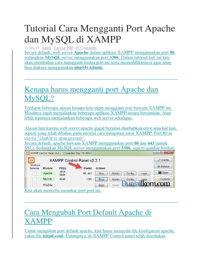 Tutorial Cara Mengganti Port Apache Dan MySQL Di XAMPP | PDF