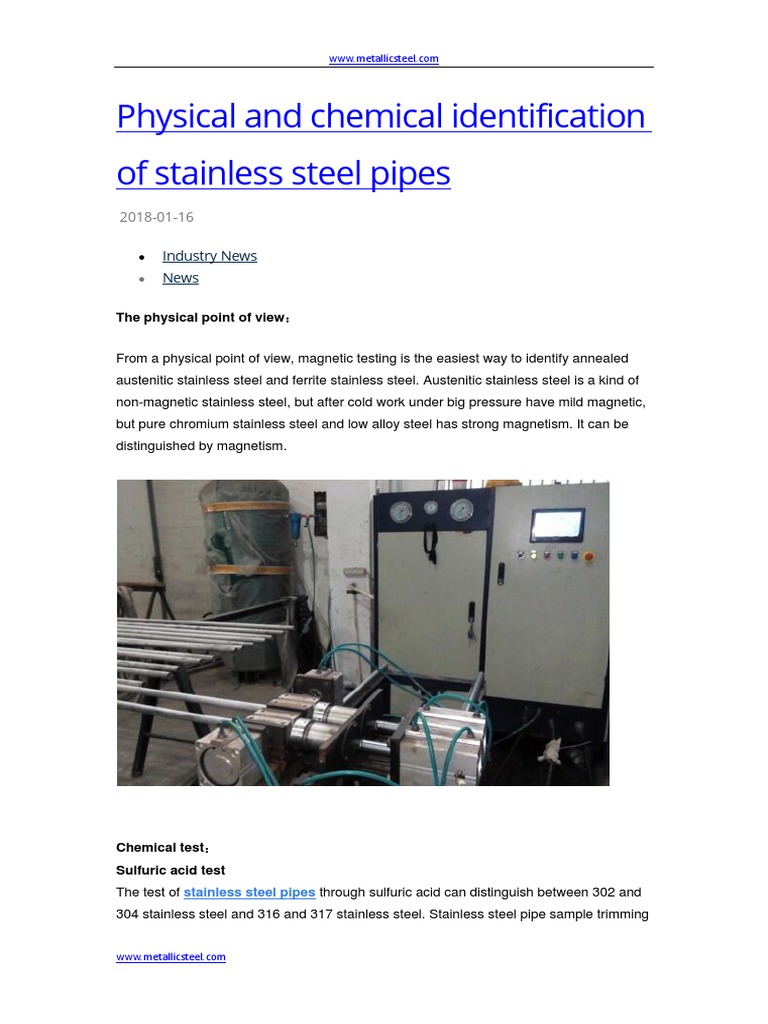 Physical and Chemical Identification of Stainless Steel Pipes