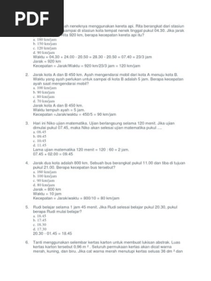 Soal Kls 5 Kecepatan Jarak Dan Waktu