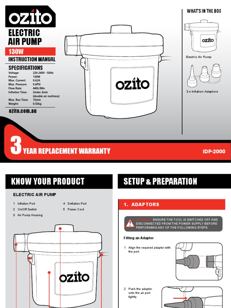 Electric Air Pump Instruction Manual Specifications PDF Recycling