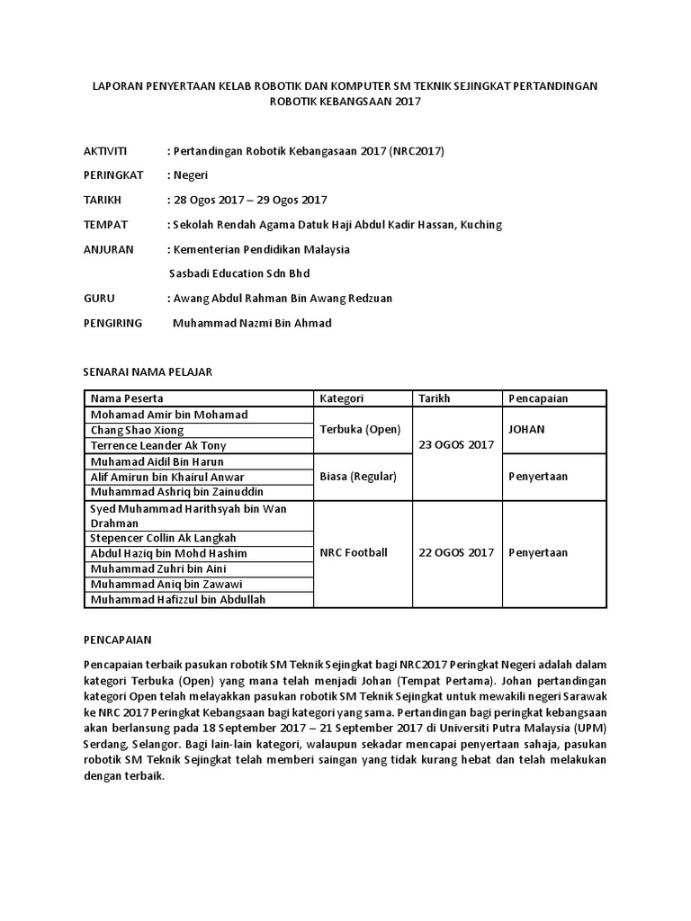 Laporan Aktiviti Kelab Robotik Dan  PDF